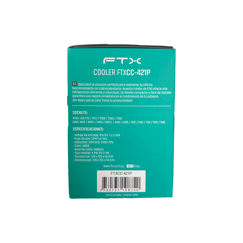 COOLER P/CPU FTX FTXCC-421P 120MM RGB LGA1150 1151