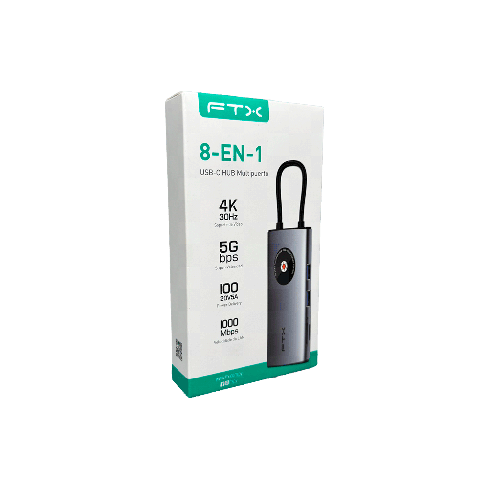 HUB 8 EN 1 USB-C - HDMI/RJ45/USB-A/USB-C/SD FTX-HU