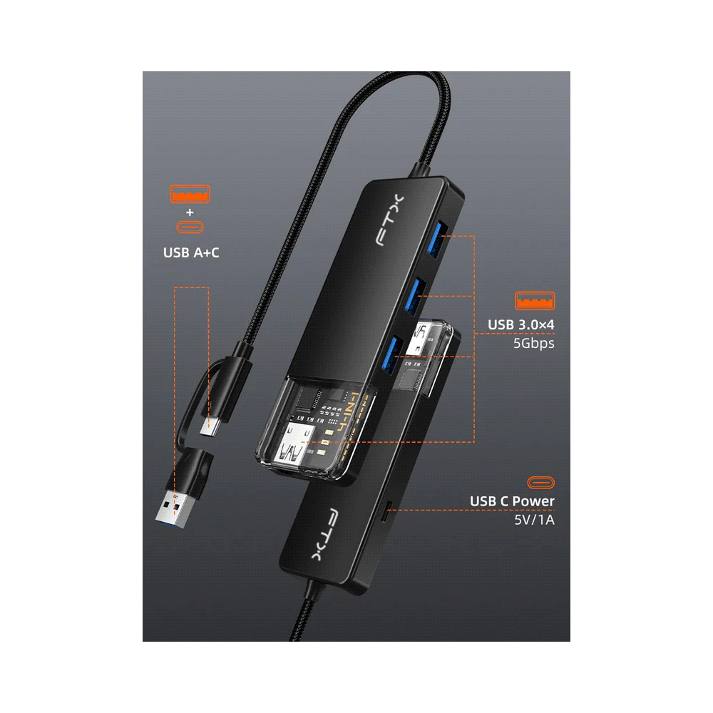 HUB USB-C 3.0 / USB-A DE 4 PUERTOS FTX-HUBT3-PB 5G