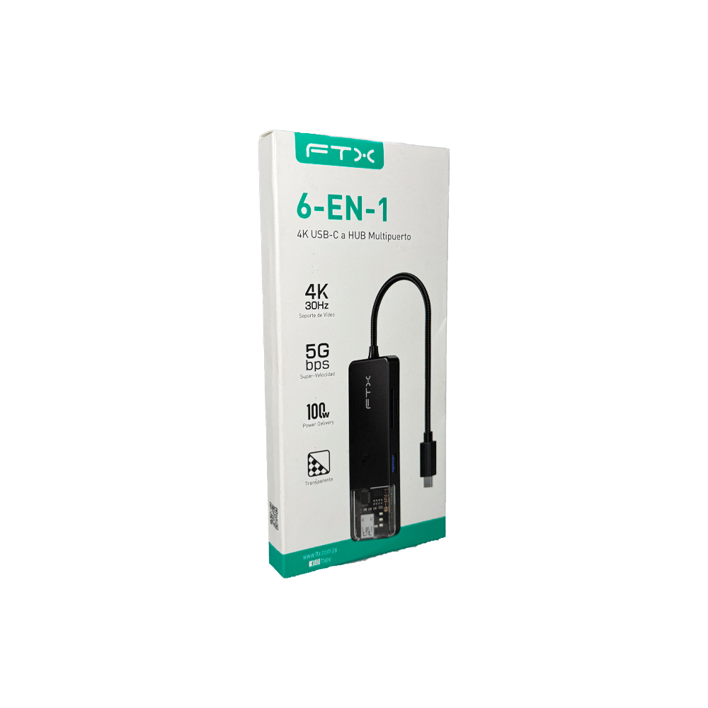 HUB 6 EN 1 USB-C - HDMI/USB-A/USB-C/SD FTX-HUBT4-P