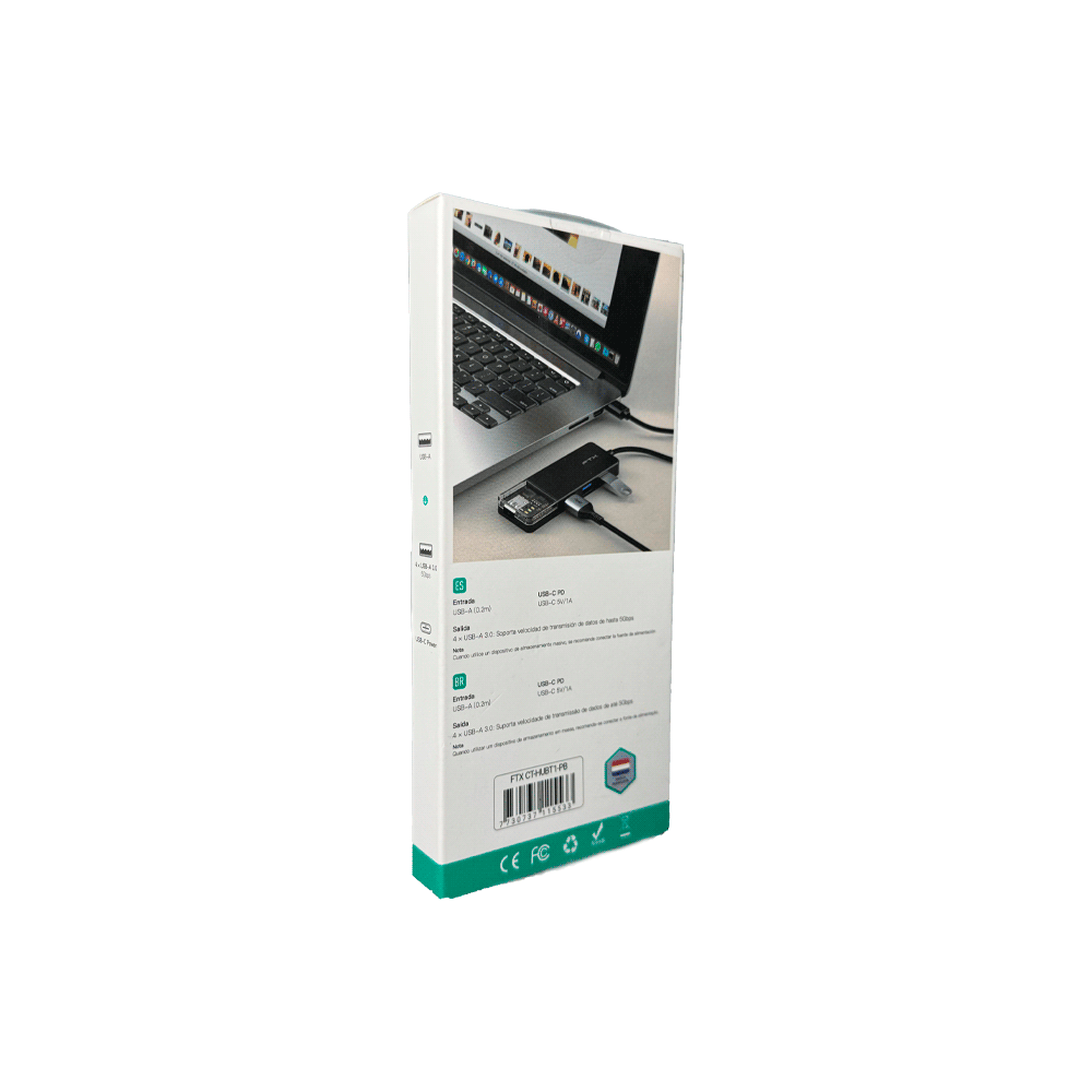 HUB USB 3.0 DE 4 PUERTOS FTX-HUBT1-PB 5GBPS/5V 1.5
