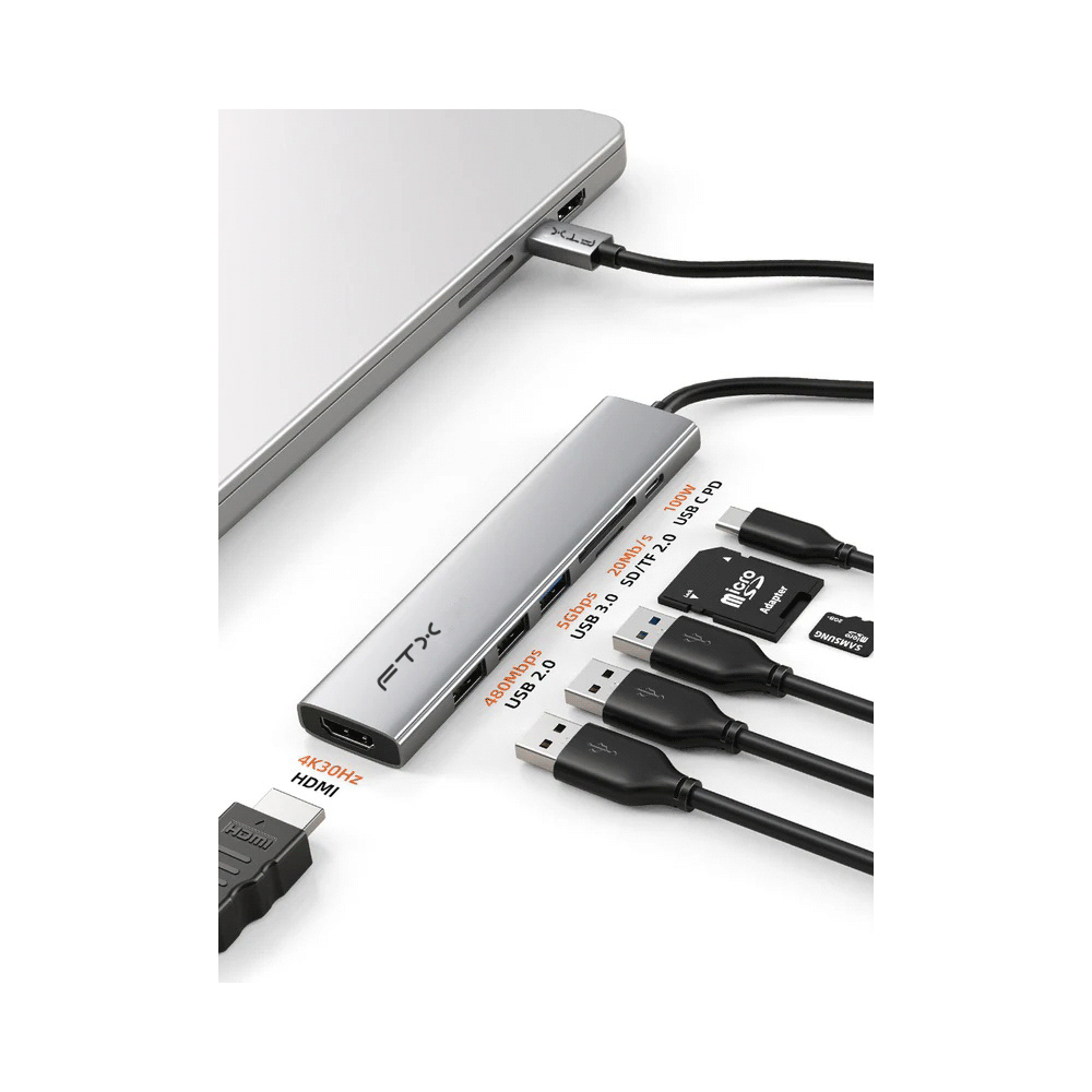 HUB 7 EN 1 USB-C - HDMI/USB-A/USB-C/SD FTX-HBP2-AG