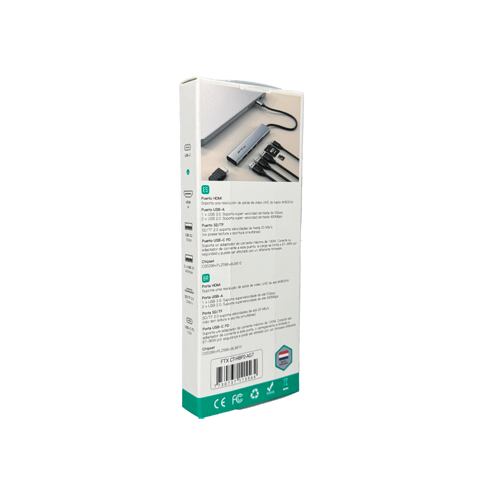HUB 7 EN 1 USB-C - HDMI/USB-A/USB-C/SD FTX-HBP2-AG