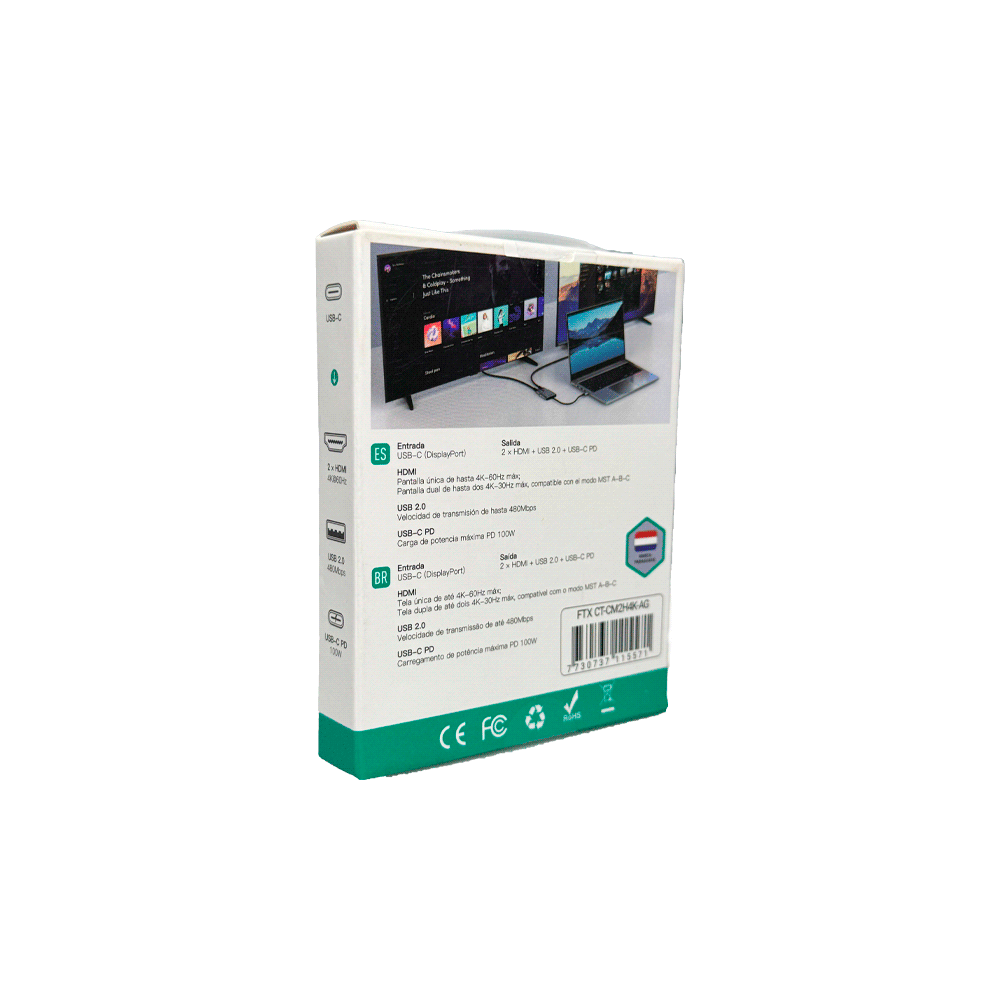 ADAPTADOR USB-C - 2 HDMI/USB-C/USB-A FTX-CM2H4K-AG