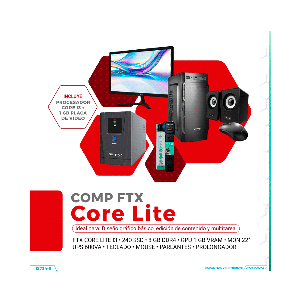COMPUTADORA FTX CORE LITE I3/240SSD/8G/1GVGA+ MON 