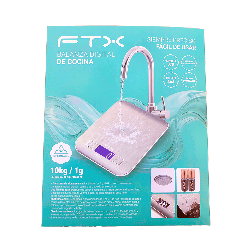BALANZA DE COCINA FTX DIGITAL 10KG PLANA GRIS KS-1