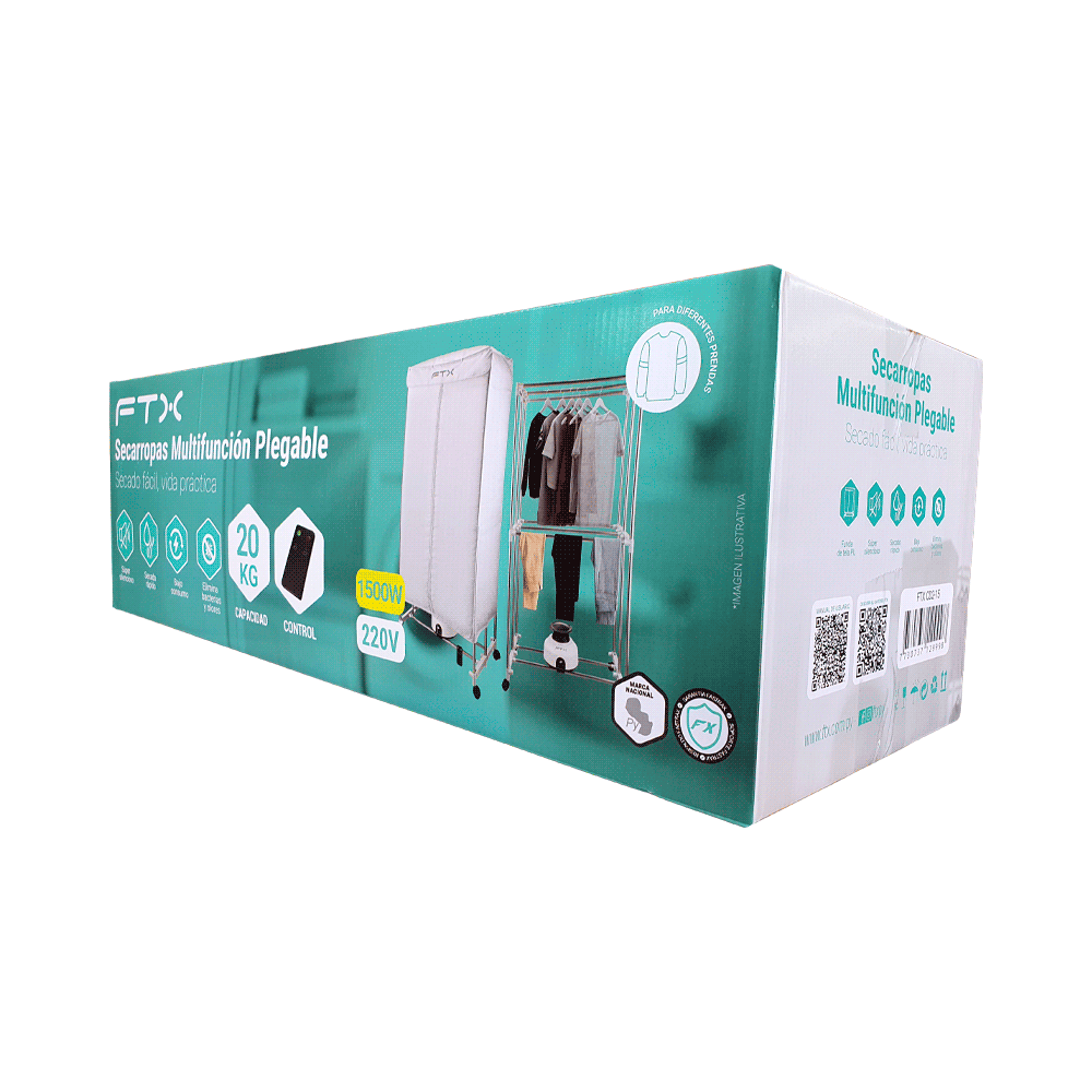 SECARROPAS PLEGABLE FTX 1500W 220V 20KG CON RUEDAS