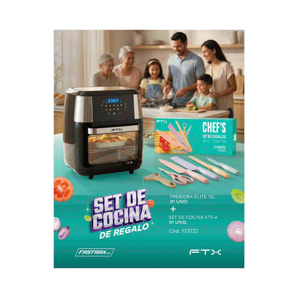 COMBO FREIDORA S/ACEITE FTX 12L AF2-12V1 + SET DE 