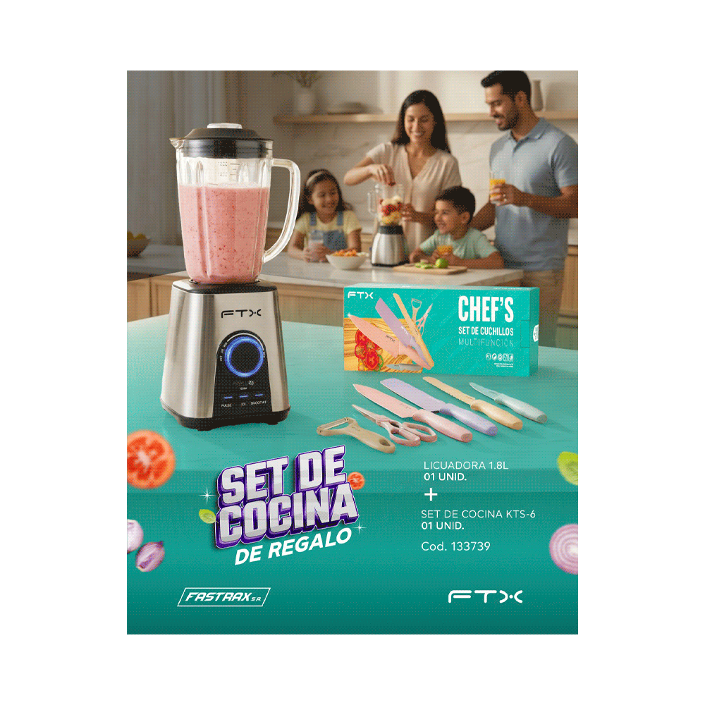 COMBO LICUADORA FTX 1.8L B2-180 + SET DE COCINA FT