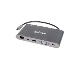 HUB USB-C 3.2 MANHATTAN 7 EN 1 VGA/SD/RJ45 GRIS 15