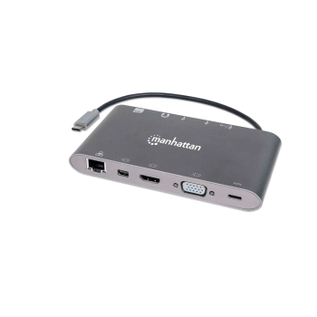 HUB USB-C 3.2 MANHATTAN 7 EN 1 VGA/SD/RJ45 GRIS 15